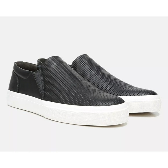 Vince Fletcher Black Leather Perforated Slip On Mens Sneakers Shoes Size 12M NEW